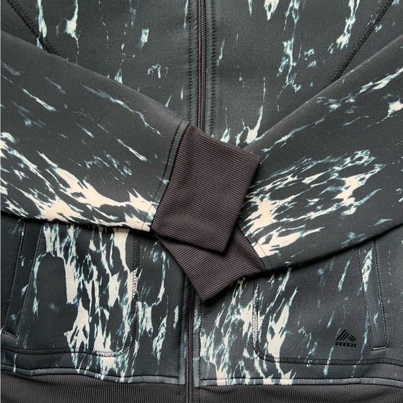 Women’s RBX Activewear Bomber Jacket Women’s Size XL  Black Blue & White Marble - Picture 6 of 16